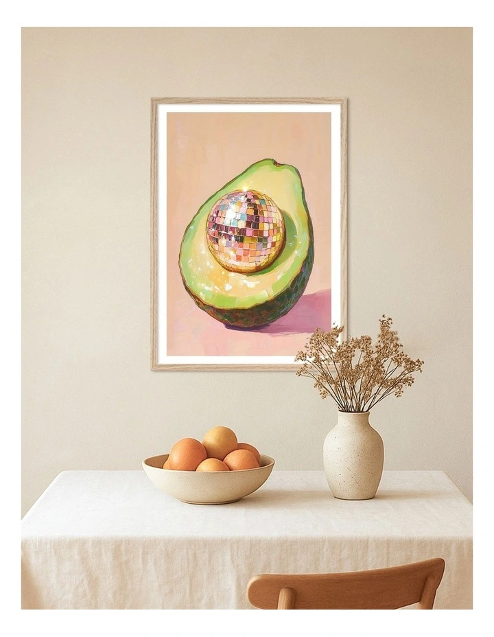 Australian Made Disco Avocado Delight Art Print Natural Frame image 2