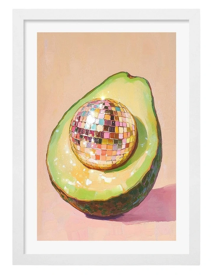 Australian Made Disco Avocado Delight Art Print White Frame image 1