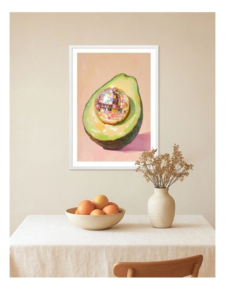 Australian Made Disco Avocado Delight Art Print White Frame image 2