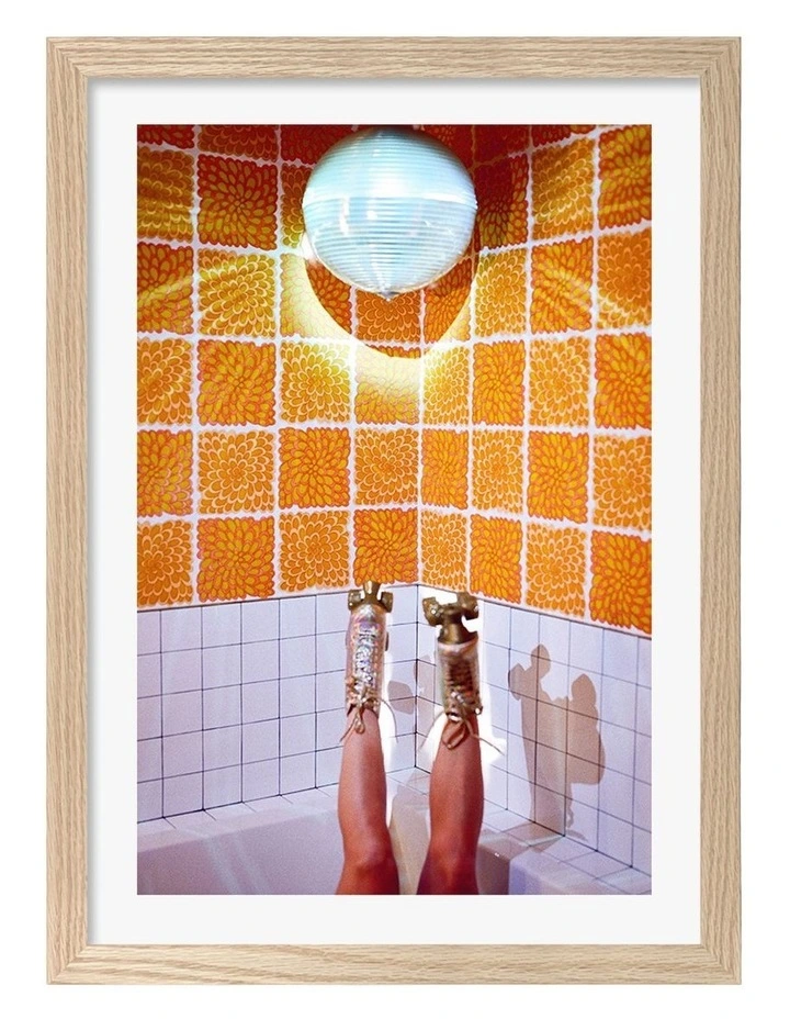 Australian Made Disco Skate Night Art Print Natural Frame image 1