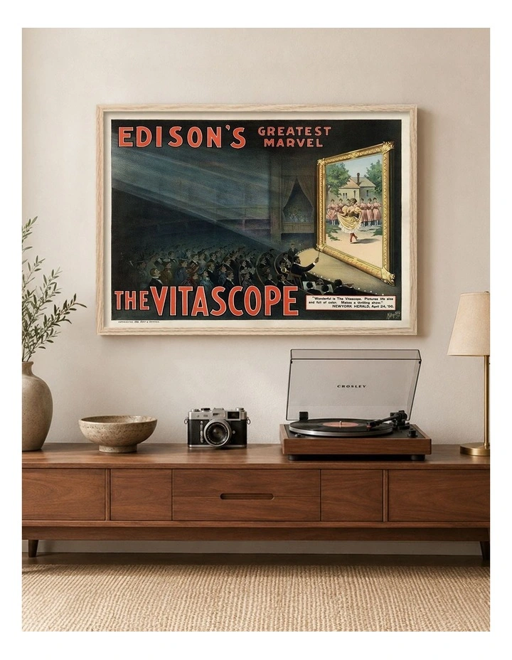 Australian Made Edisons Greatest Marvel Vintage Art Poster Natural Frame image 2