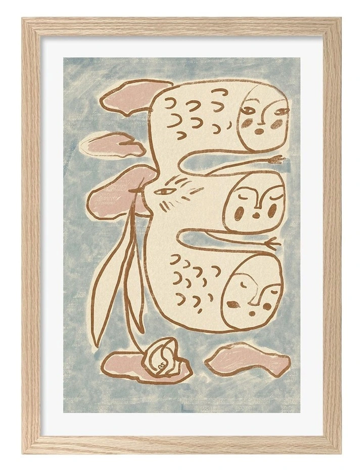 Australian Made Ethereal Dream Figures Art Print Natural Frame image 1