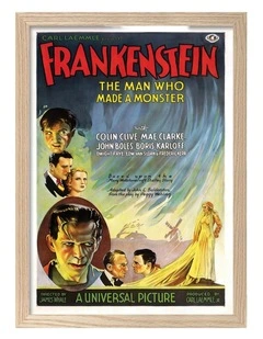 Australian Made Frankenstein Vintage Art Poster Natural Frame