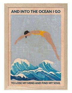 Australian Made Into The Ocean Art Print Natural Frame