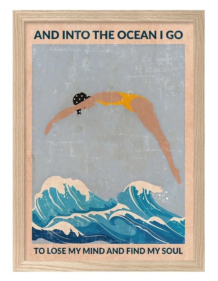 Australian Made Into The Ocean Art Print Natural Frame image 1