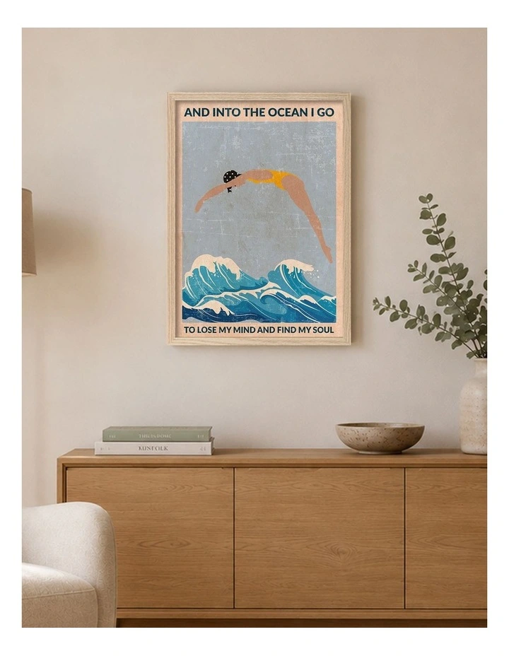 Australian Made Into The Ocean Art Print Natural Frame image 2