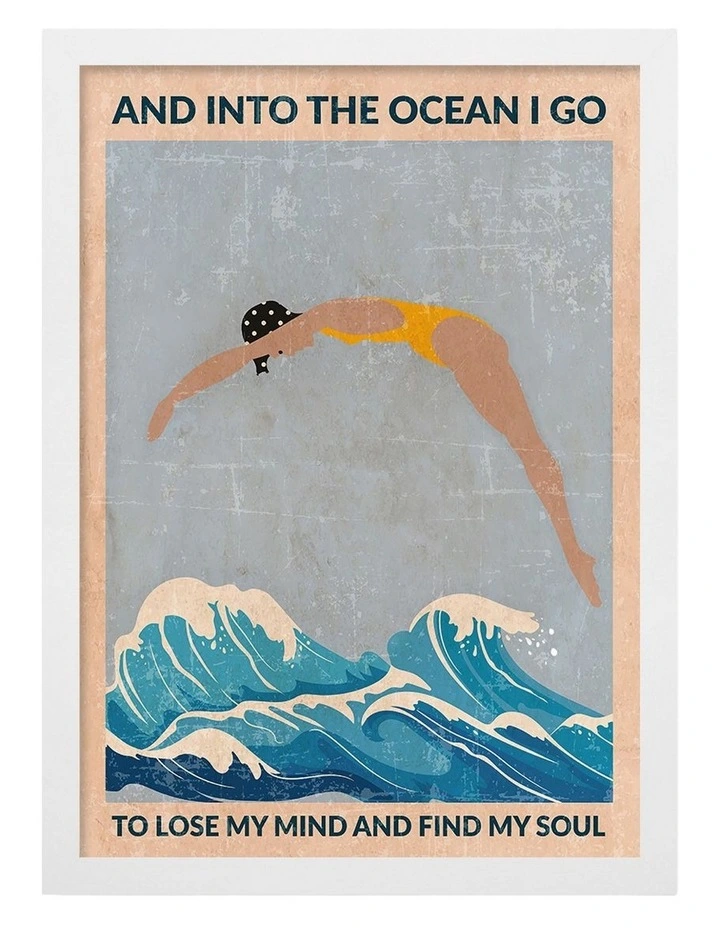 Australian Made Into The Ocean Art Print White Frame image 1