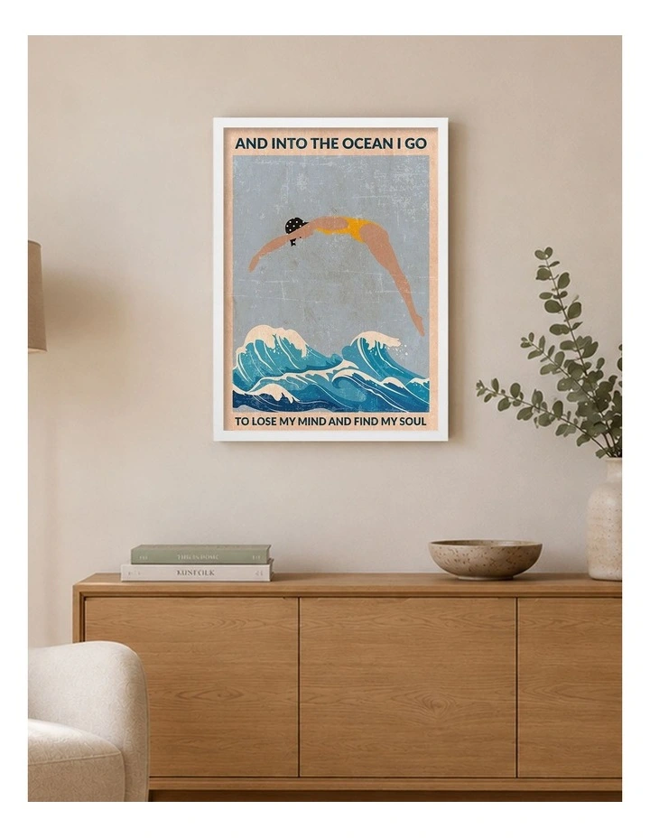 Australian Made Into The Ocean Art Print White Frame image 2