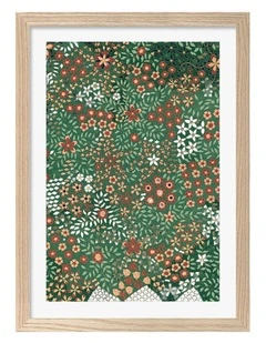 Australian Made Japanese Floral Print Pattern Art Print Natural Frame
