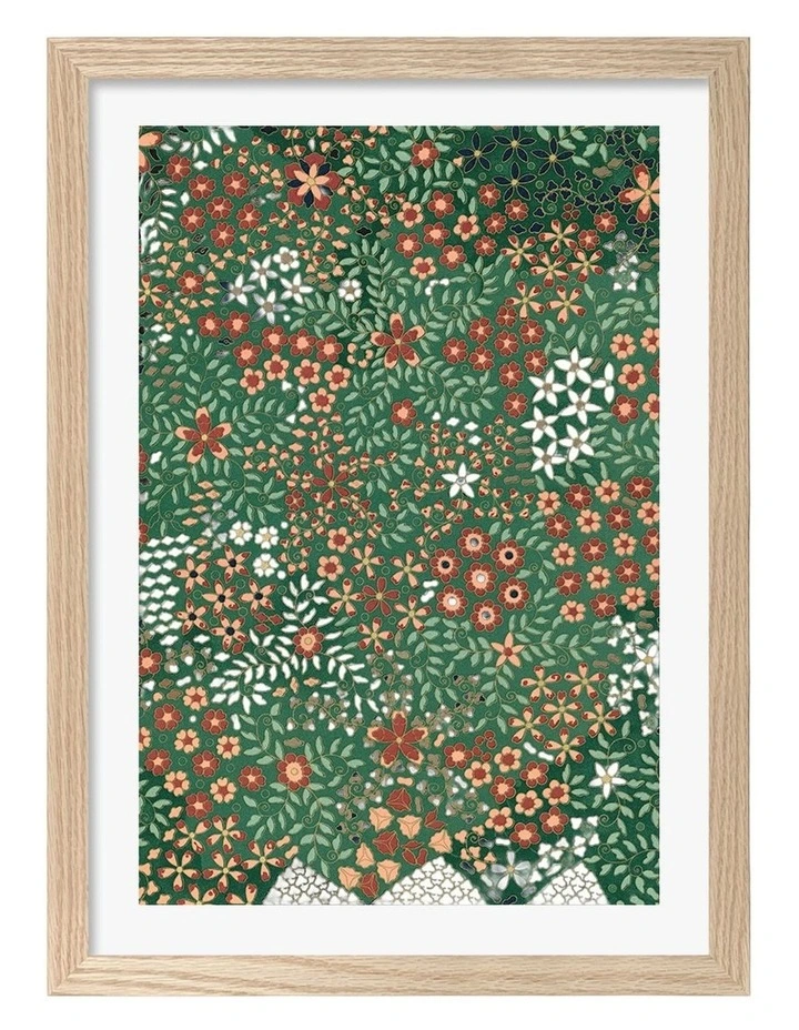 Australian Made Japanese Floral Print Pattern Art Print Natural Frame image 1