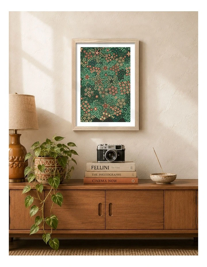 Australian Made Japanese Floral Print Pattern Art Print Natural Frame image 2