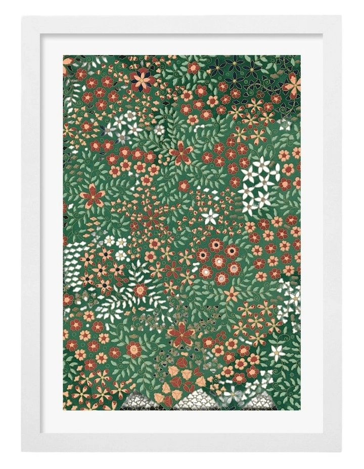 Australian Made Japanese Floral Print Pattern Art Print White Frame image 1