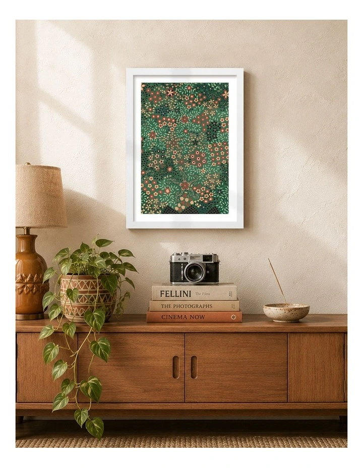 Australian Made Japanese Floral Print Pattern Art Print White Frame image 2