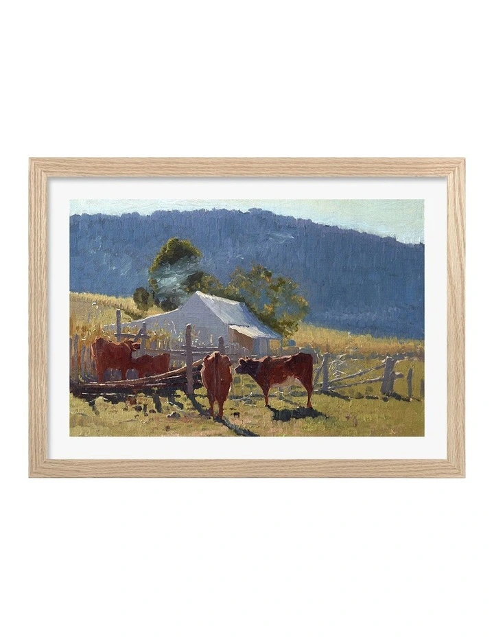 Australian Made Milking Time - Araluen Valley Art Print Natural Frame image 1