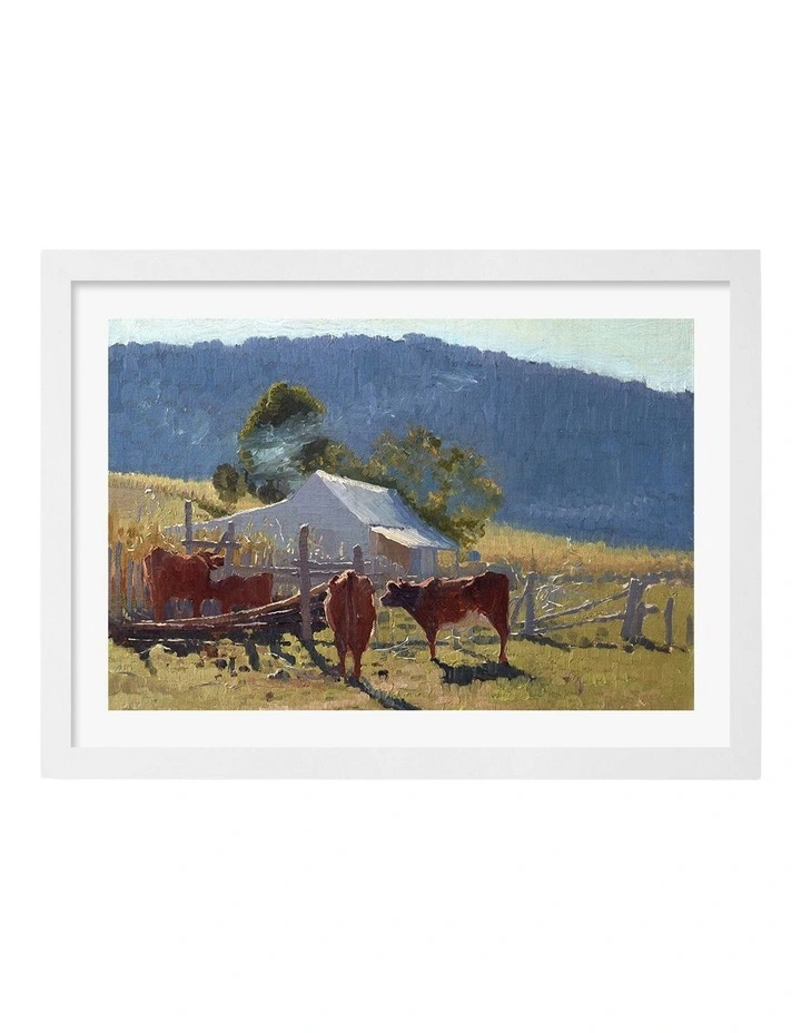 Australian Made Milking Time - Araluen Valley Art Print White Frame image 1