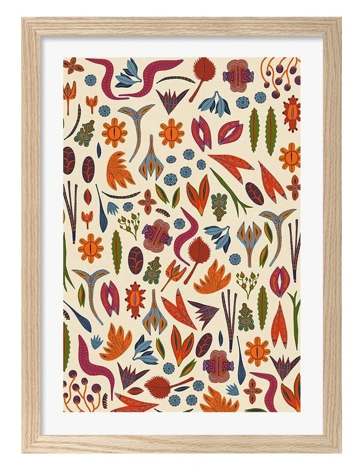 Australian Made Ornaments Pattern Art Print Natural Frame image 1