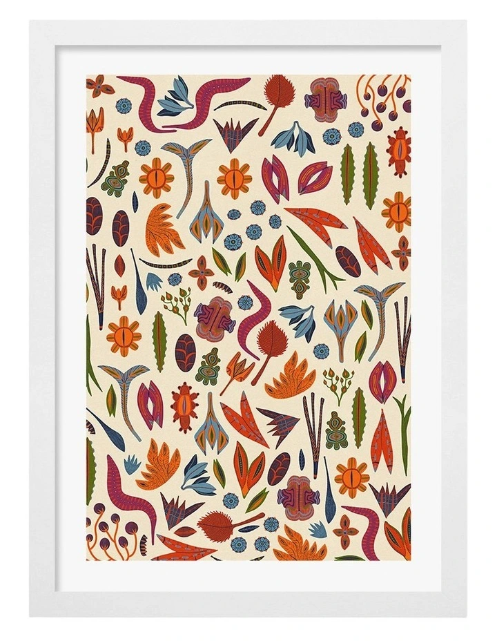 Australian Made Ornaments Pattern Art Print White Frame image 1
