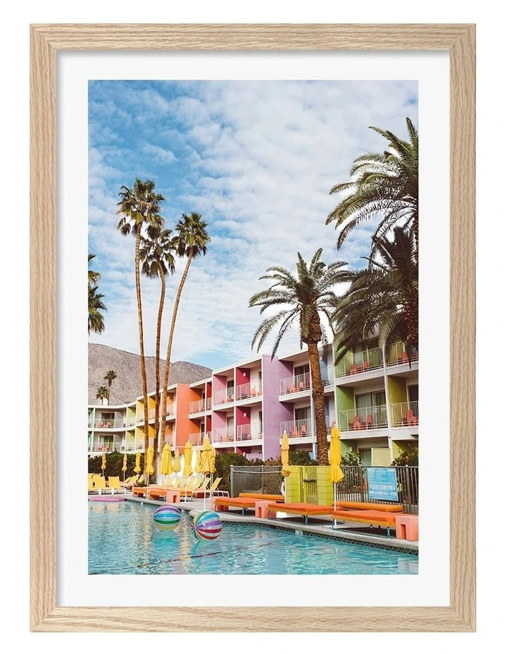 Australian Made Palm Springs Pool 7 Art Print Natural Frame image 1
