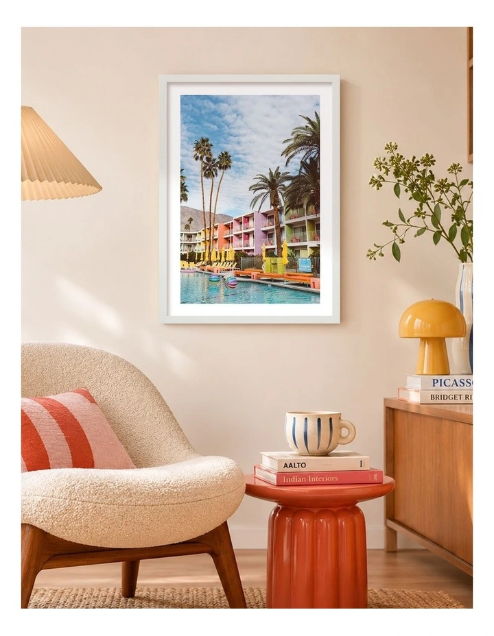 Australian Made Palm Springs Pool 7 Art Print White Frame image 2