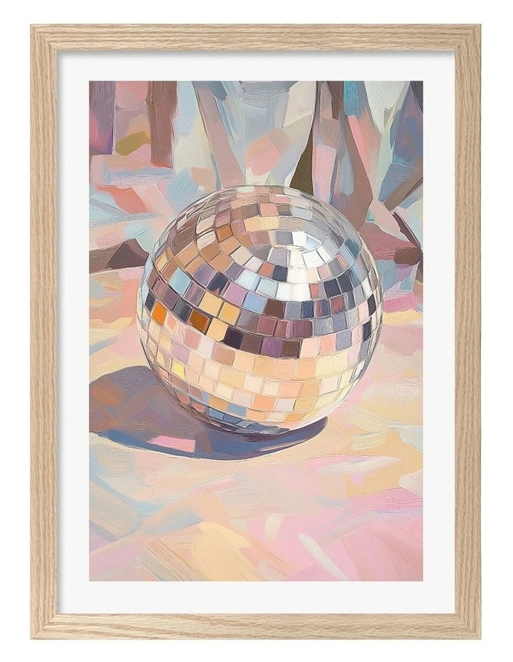 Australian Made Pastel Disco Ball Art Print Natural Frame image 1