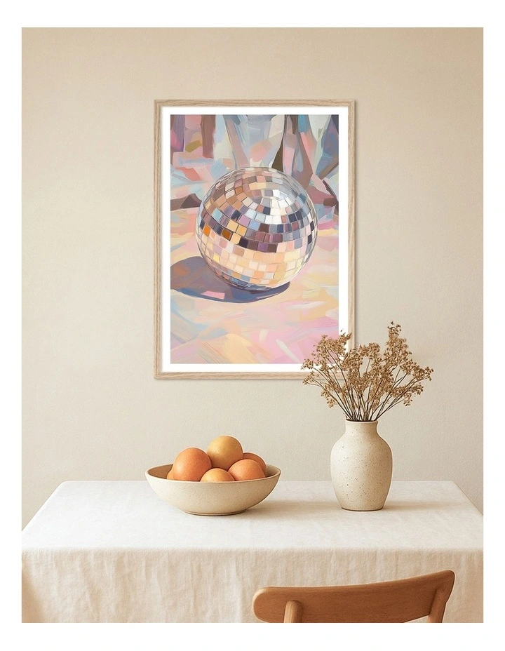 Australian Made Pastel Disco Ball Art Print Natural Frame image 2