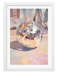 Australian Made Pastel Disco Ball Art Print White Frame