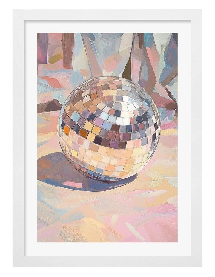Australian Made Pastel Disco Ball Art Print White Frame image 1