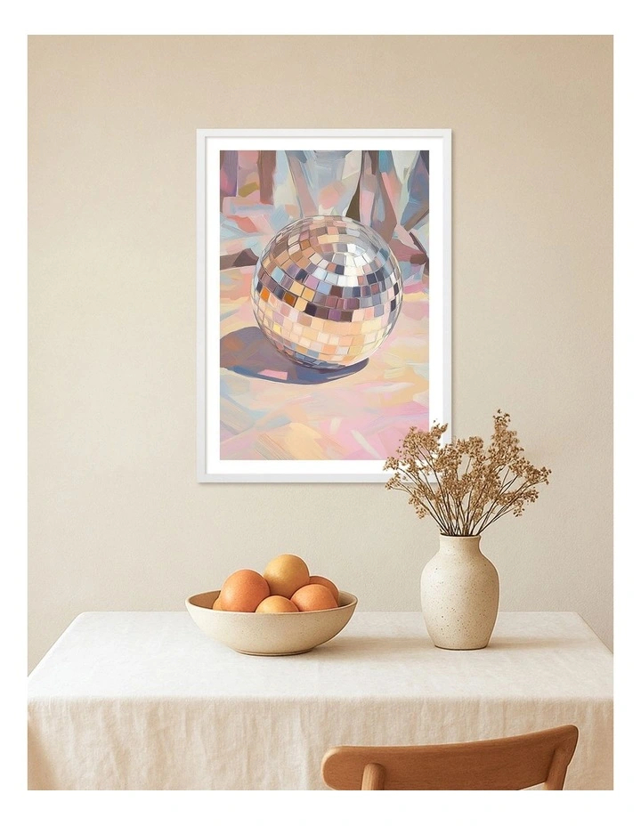 Australian Made Pastel Disco Ball Art Print White Frame image 2