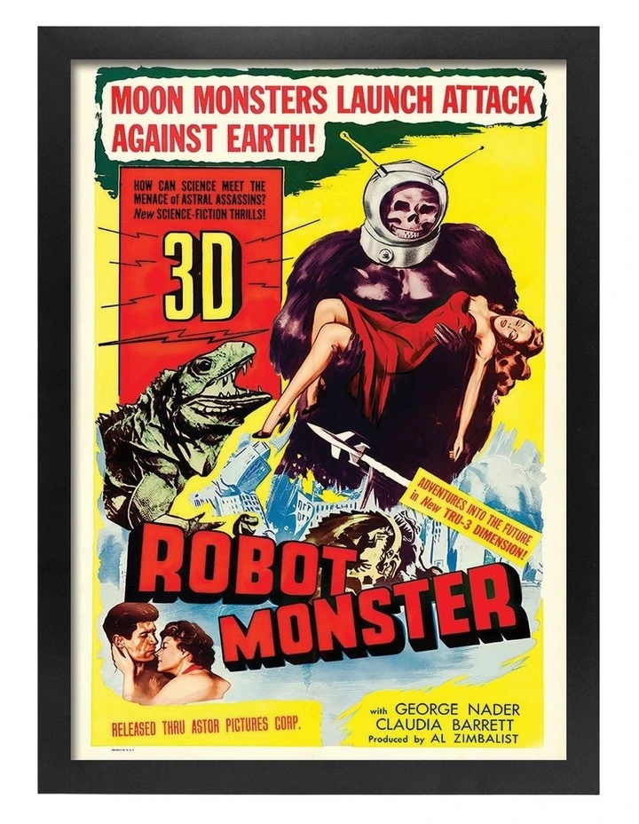 Australian Made Robot Monster Vintage Art Poster Black Frame image 1