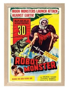 Australian Made Robot Monster Vintage Art Poster Natural Frame