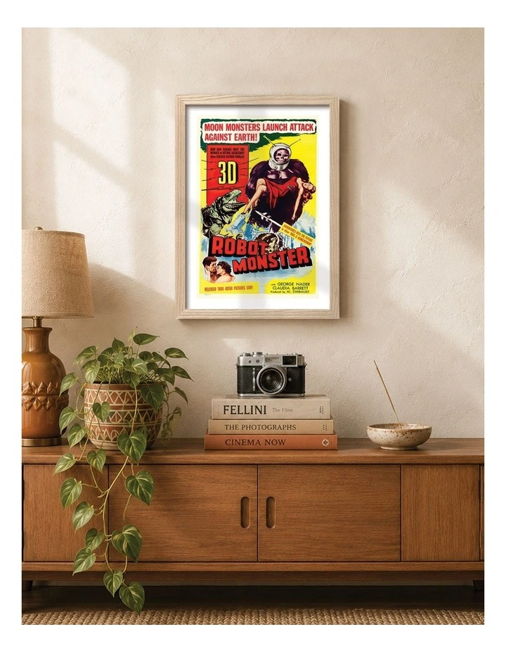 Australian Made Robot Monster Vintage Art Poster Natural Frame image 2