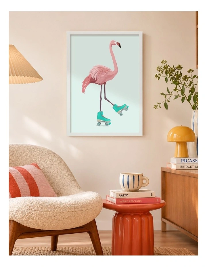Australian Made Roller Flamingo Fun Art Print White Frame image 2