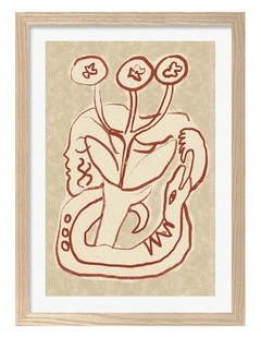 Australian Made Serene Woman and Snake Art Print Natural Frame