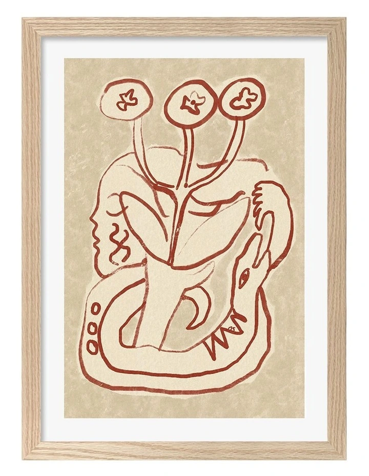 Australian Made Serene Woman and Snake Art Print Natural Frame image 1