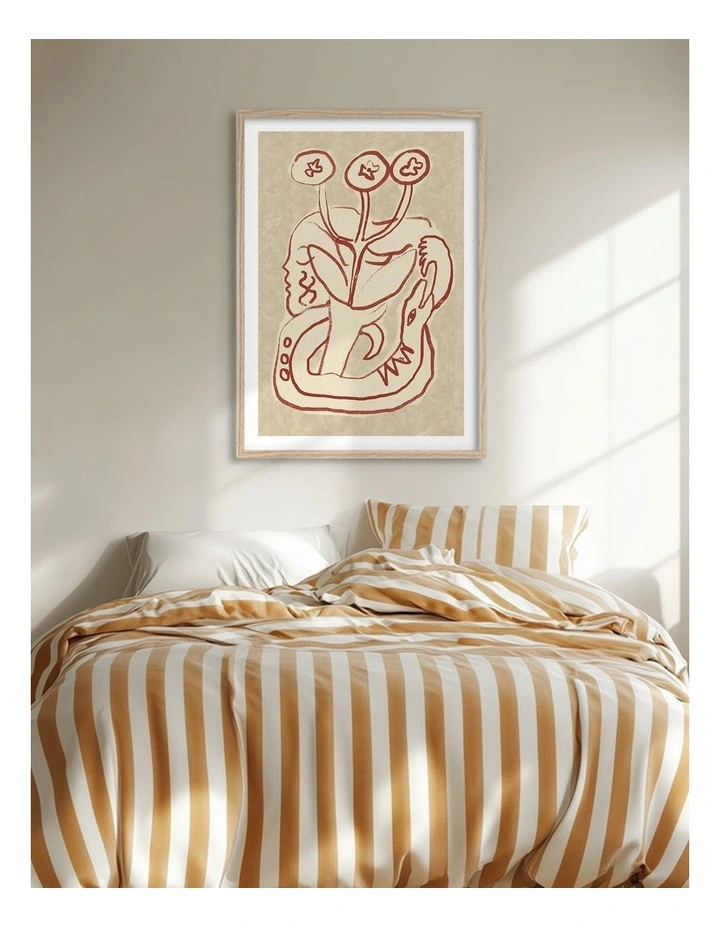Australian Made Serene Woman and Snake Art Print Natural Frame image 2