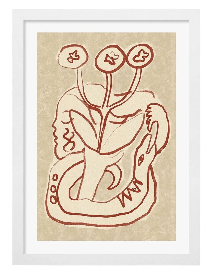 Australian Made Serene Woman and Snake Art Print White Frame image 1