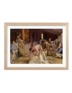 Australian Made Shearing the Rams Art Print Natural Frame