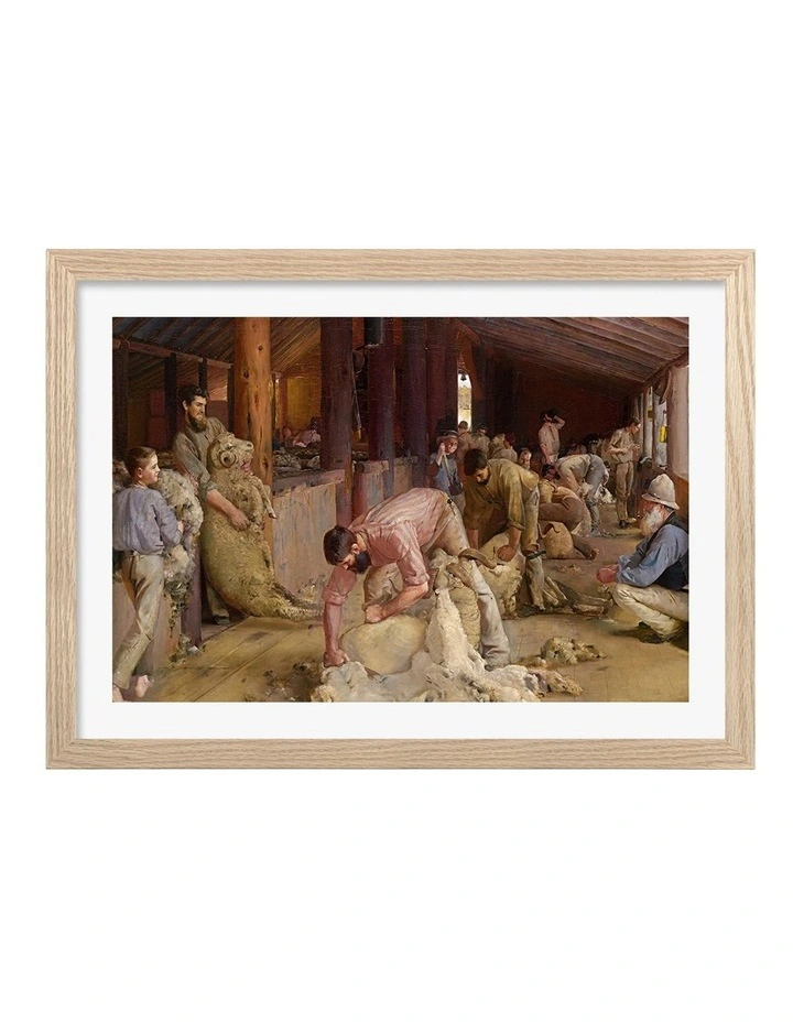 Australian Made Shearing the Rams Art Print Natural Frame image 1