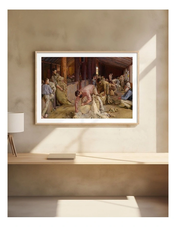 Australian Made Shearing the Rams Art Print Natural Frame image 2