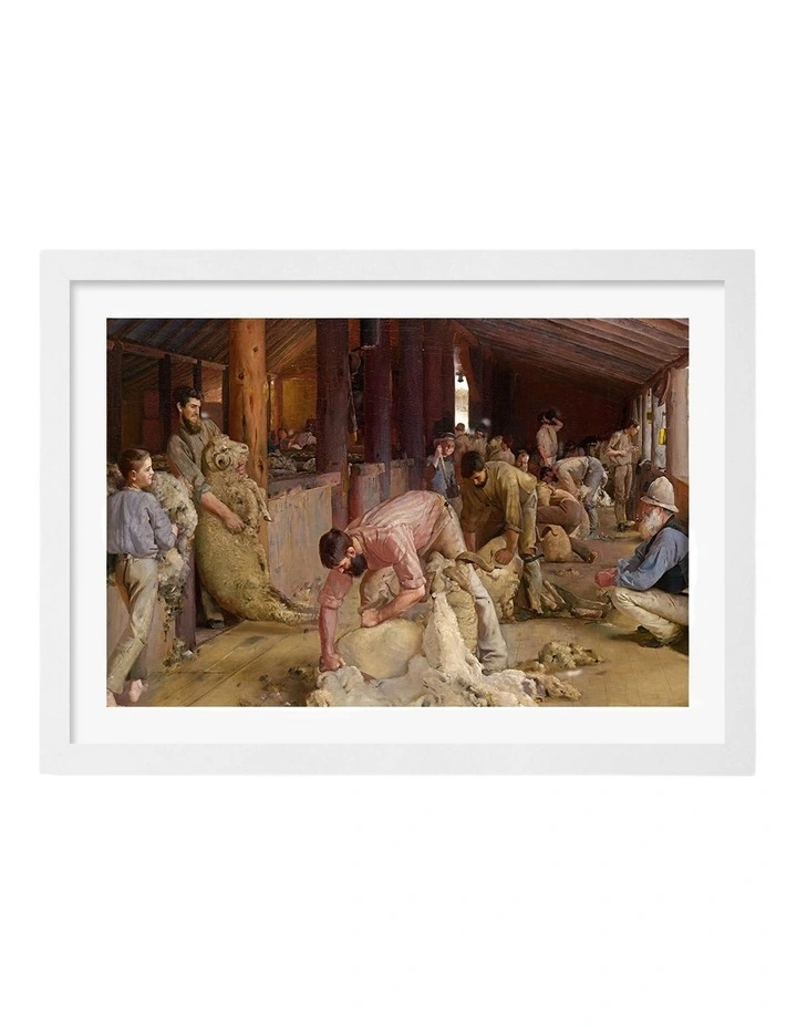 Australian Made Shearing the Rams Art Print White Frame image 1