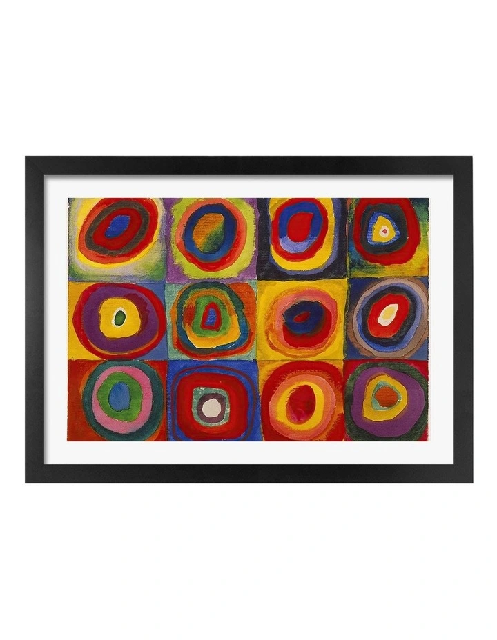 Australian Made Squares with Concentric Circles Art Print Black Frame image 1
