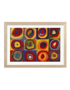 Australian Made Squares with Concentric Circles Art Print Natural Frame