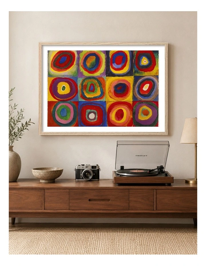 Australian Made Squares with Concentric Circles Art Print Natural Frame image 2