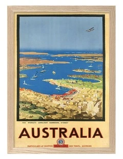 Australian Made Sydney Harbour Australia Vintage Art Print Natural Frame