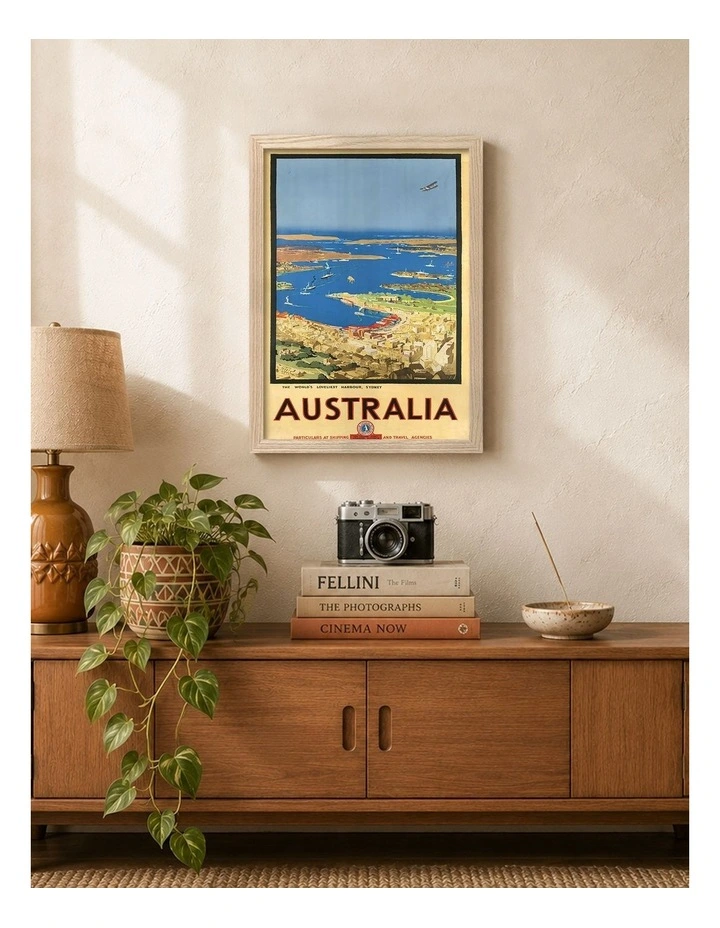 Australian Made Sydney Harbour Australia Vintage Art Print Natural Frame image 2