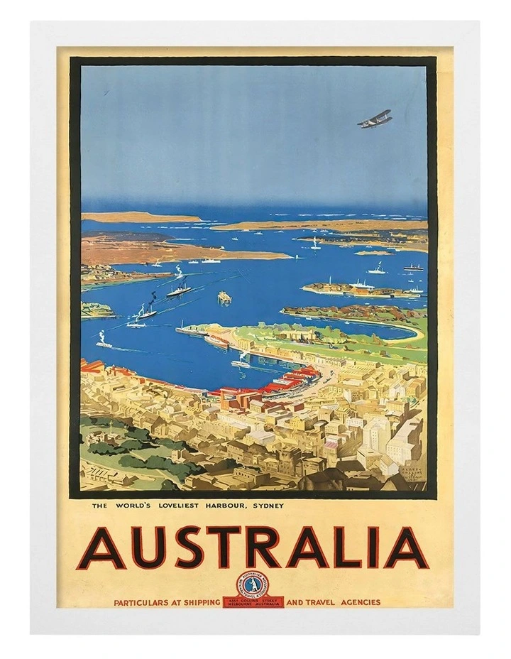 Australian Made Sydney Harbour Australia Vintage Art Print White Frame image 1