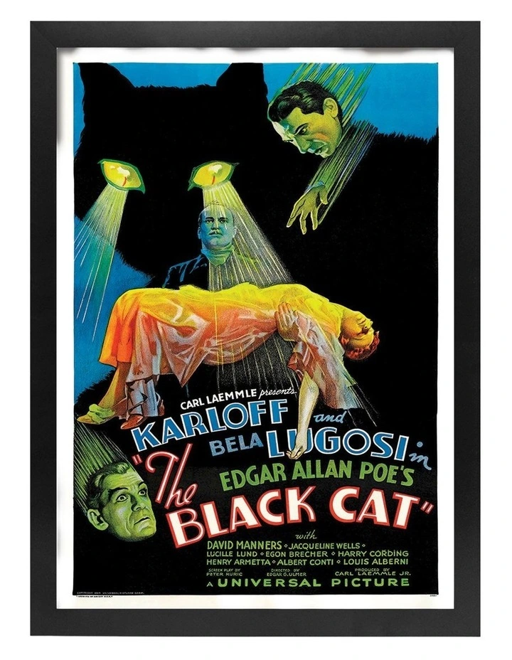 Australian Made The Black Cat Vintage Art Poster Black Frame image 1