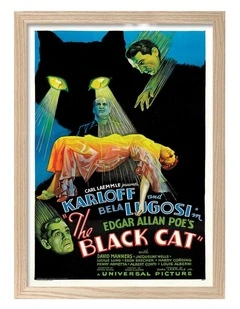 Australian Made The Black Cat Vintage Art Poster Natural Frame