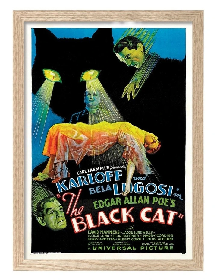 Australian Made The Black Cat Vintage Art Poster Natural Frame image 1