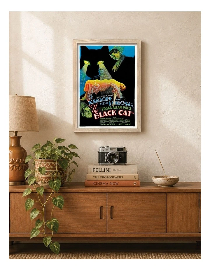 Australian Made The Black Cat Vintage Art Poster Natural Frame image 2